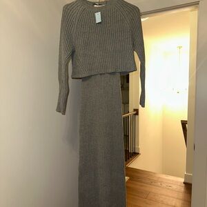 LOFT Charcoal Ribbed Knit Skirt Set
